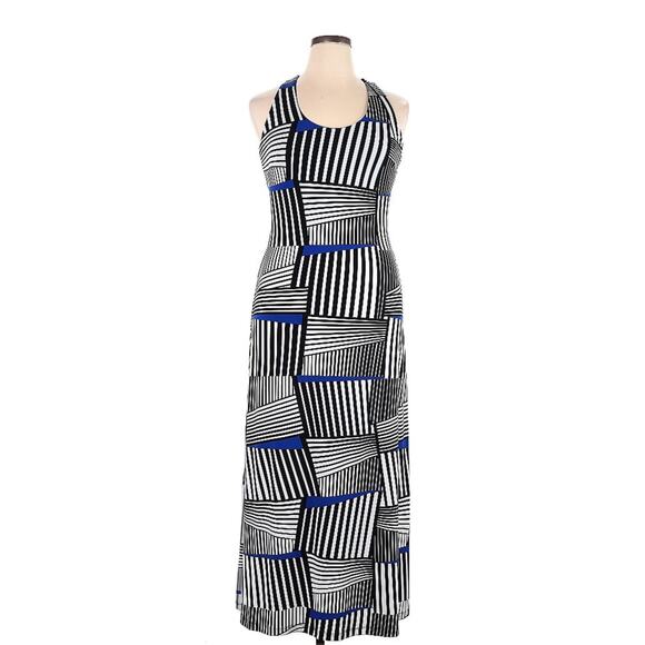 En Focus Studio Graphic print Casual Midi Halter Dress Black White Blue Sz14 NWT - Picture 1 of 3